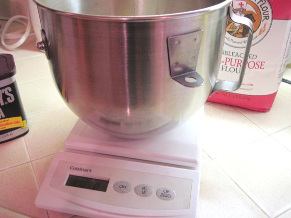 Weighing flour for the cake