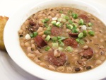 Smoked Sausage and Black-Eyed Peas, garnished with green onions