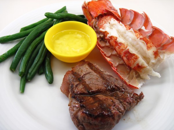 Lobster tail and steak