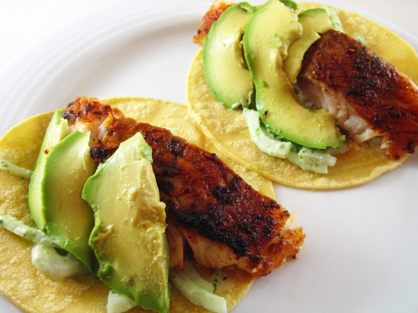 Blackened Lingcod Baja Tacos