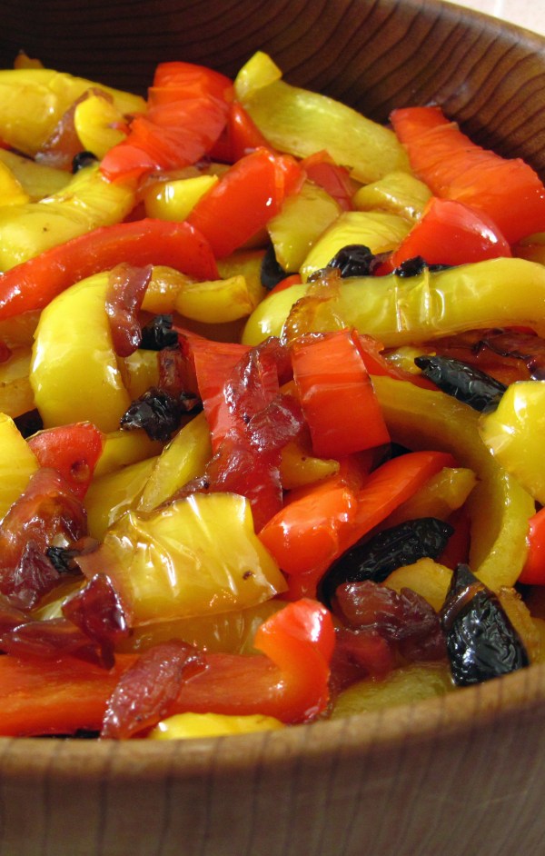 Sweet-and-sour peppers with oil-cured olives - tall