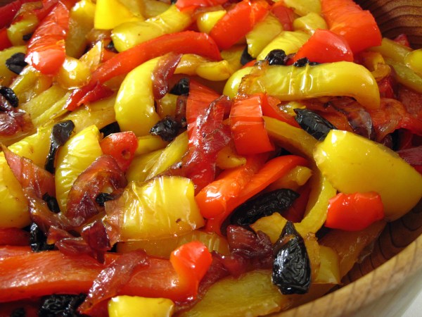 Sweet-and-sour peppers with oil-cured olives