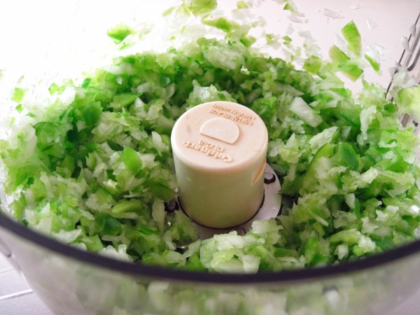 Pepper and onion in Cuisinart