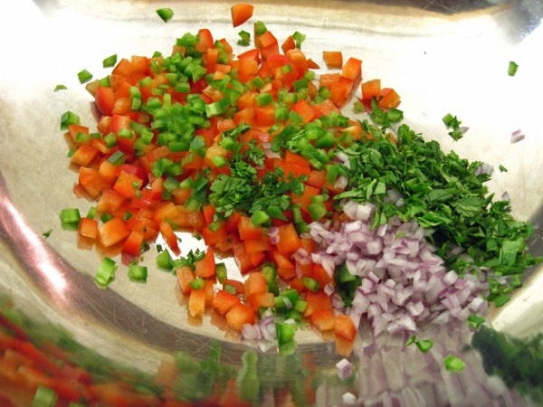 red pepper, jalapeno, onion, cilantro