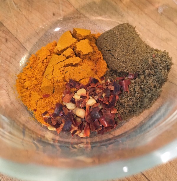 Turmeric, cumin, and crushed red pepper flakes