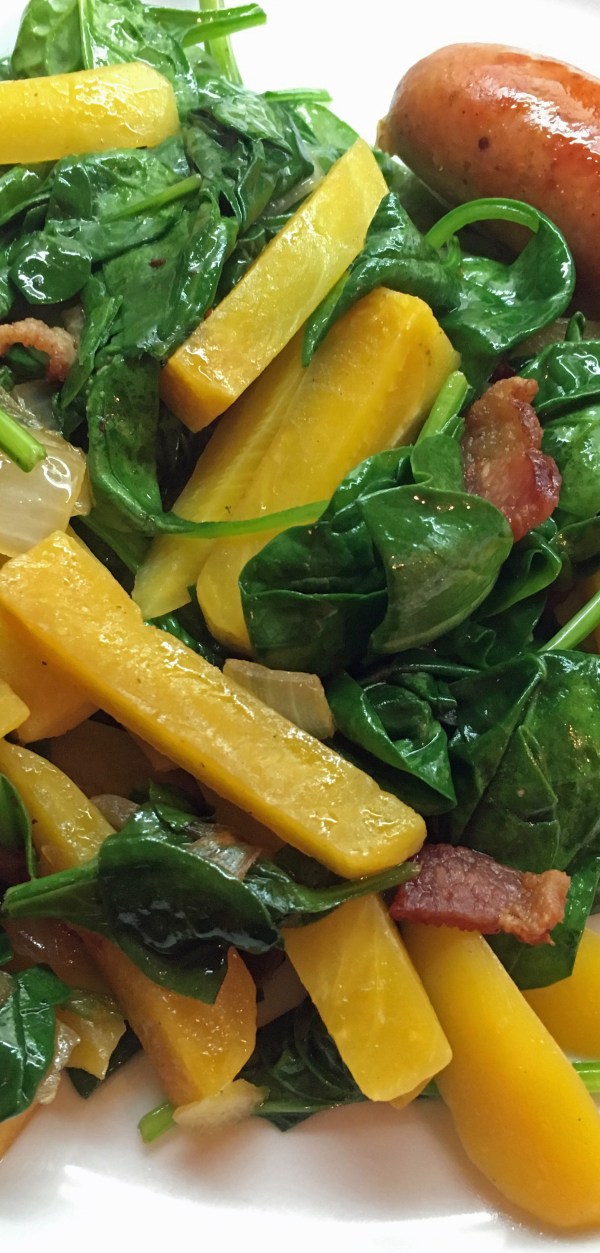 Tall Warm Spinach and Beet Salad