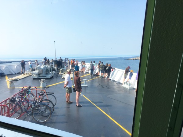 Bob on the bow as we leave Victoria