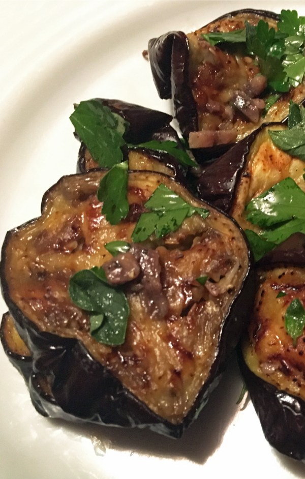 roasted eggplant with anchovies and oregano
