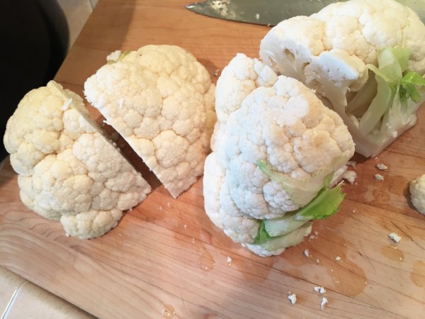 Cauliflower cut in fourths