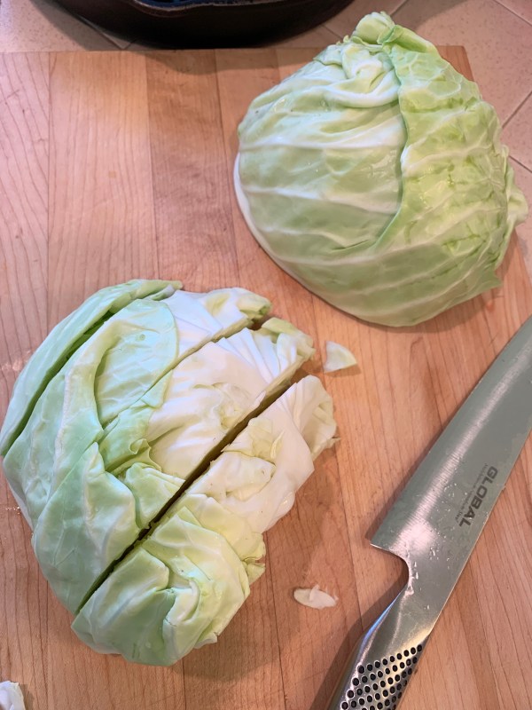 slicing the cabbage