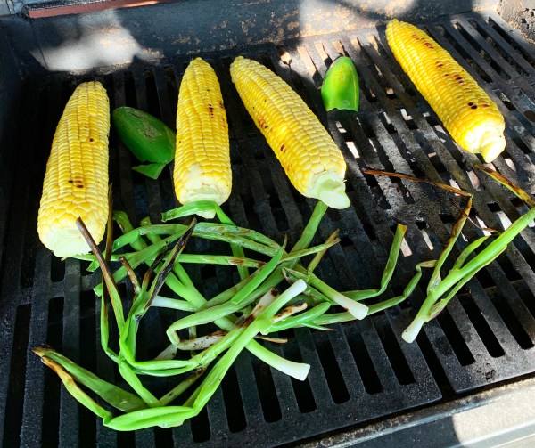 Grilling corn, green onions, and jalapeno